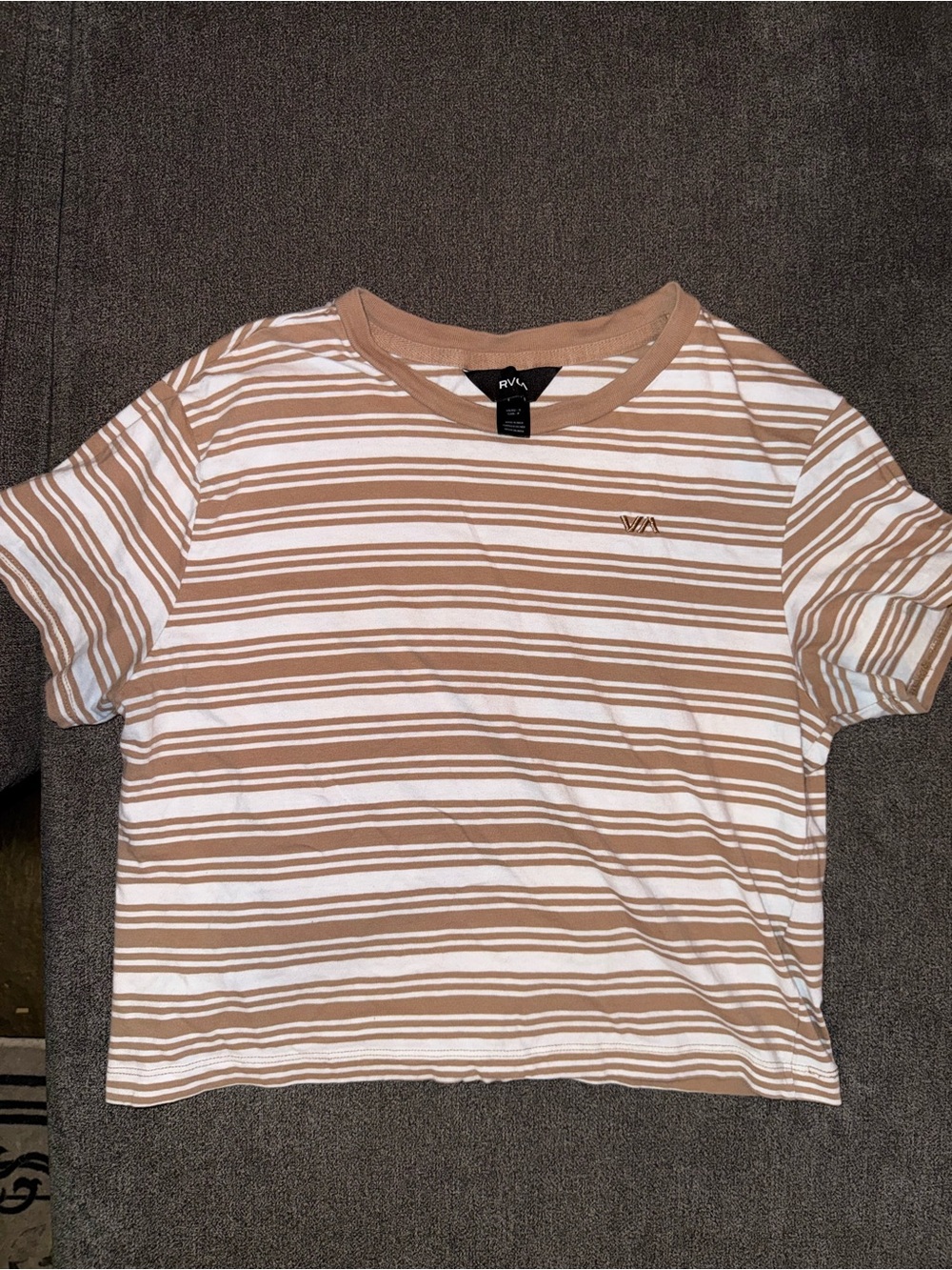 RVCA Tan and White Striped Crop Top